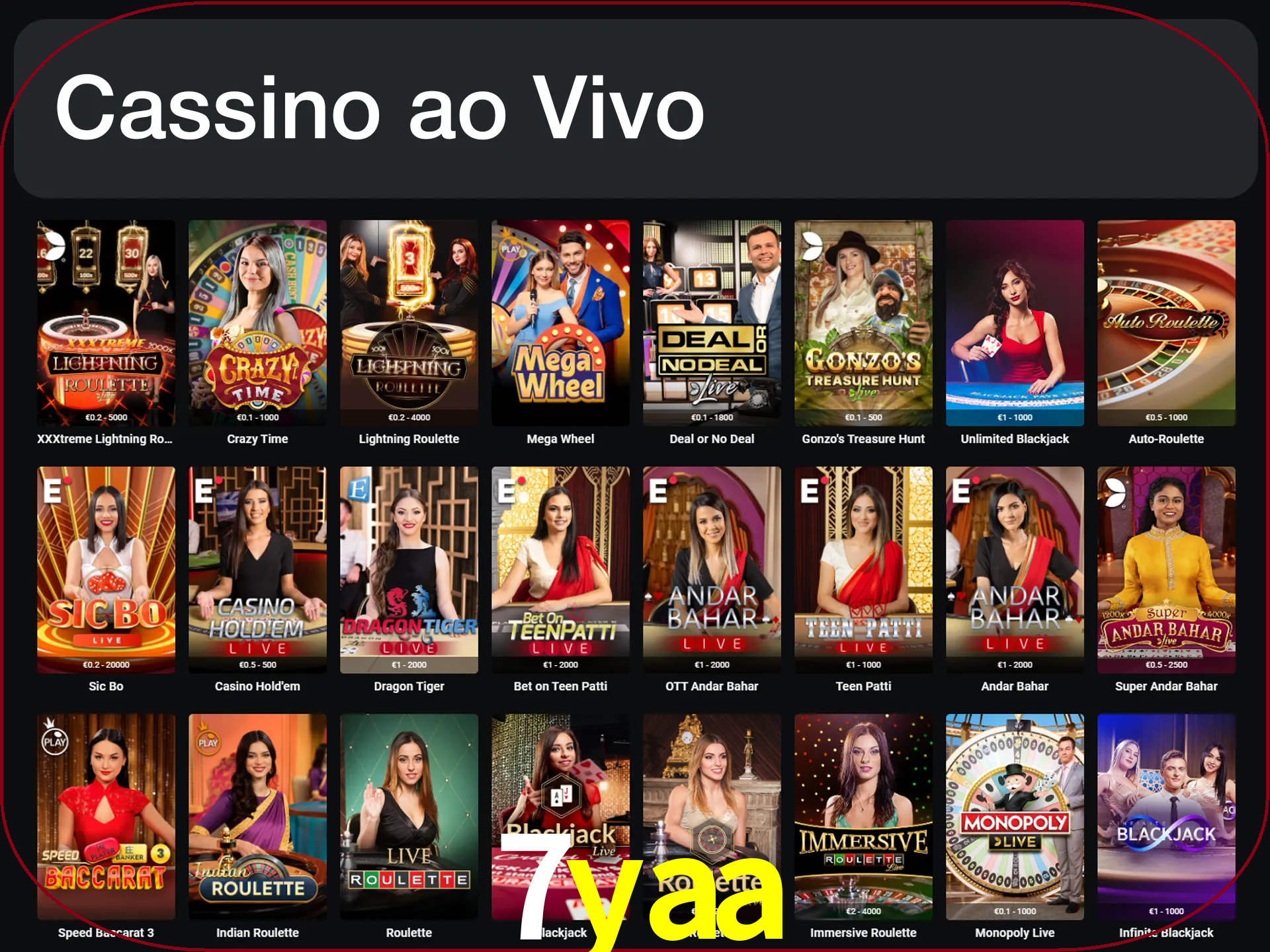 Jogue jogos de cassino com um verdadeiro dealer.