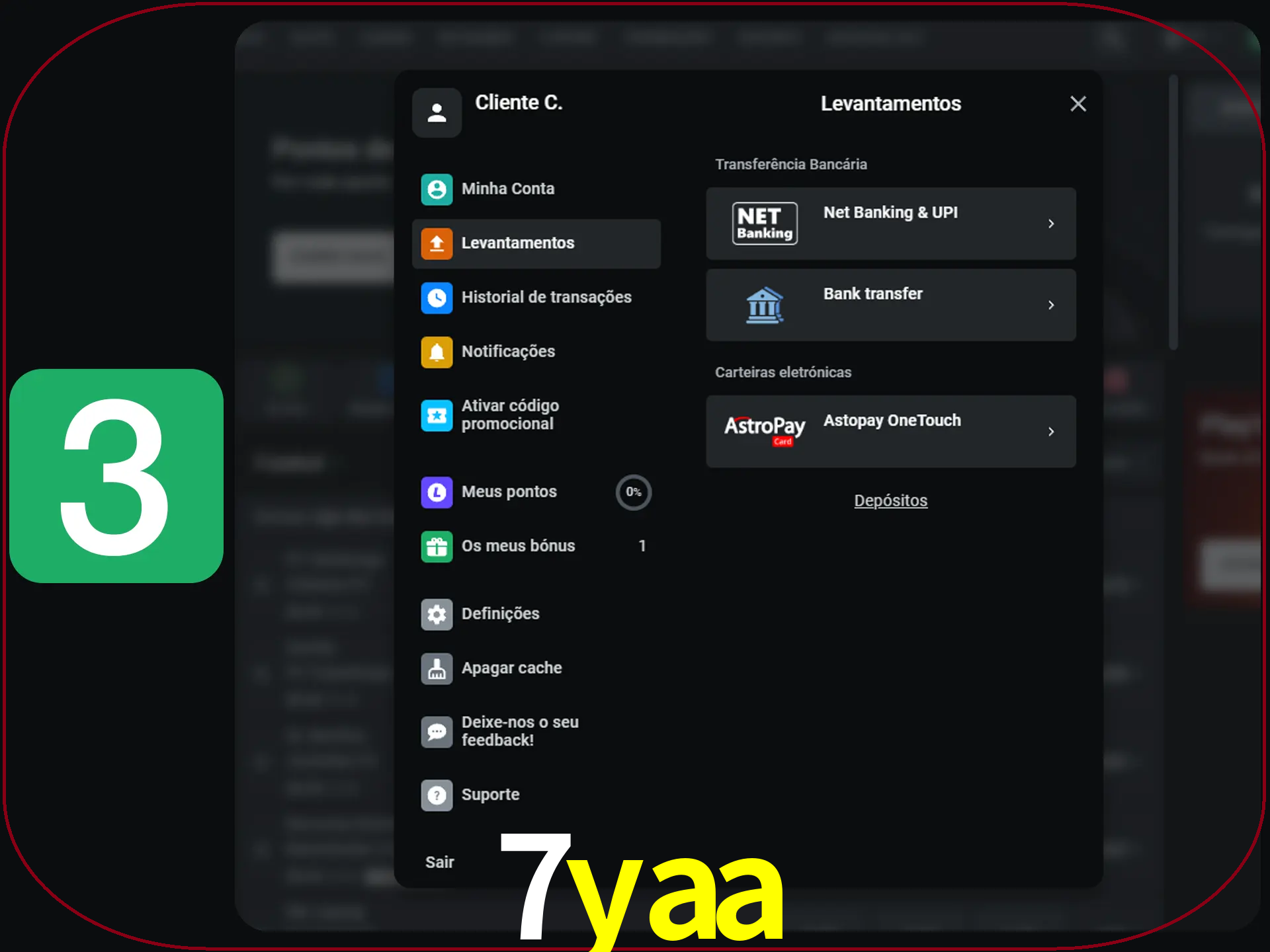 Escolha seu método de retirada.