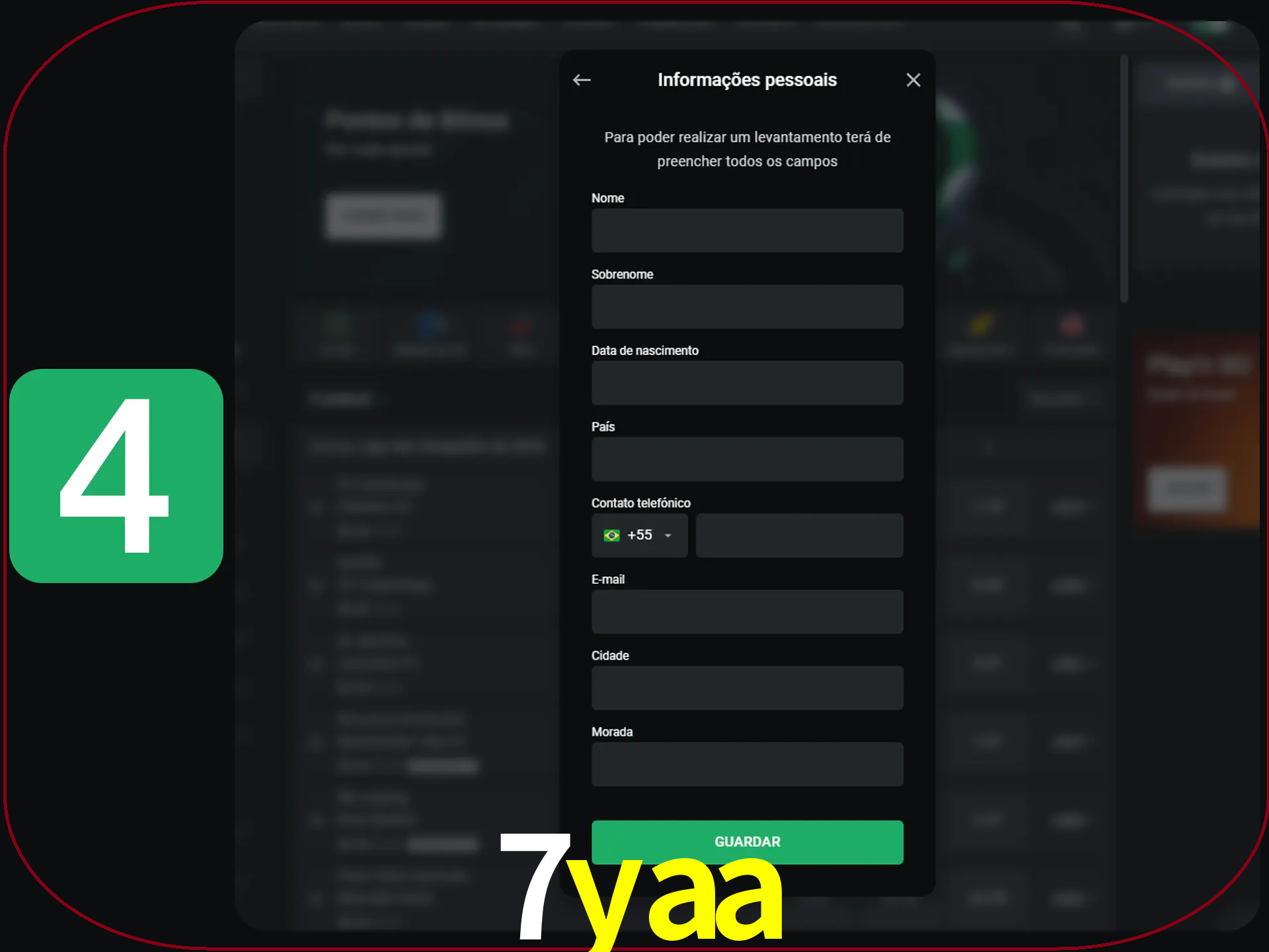 Preencha todos os campos no formulário de registro.
